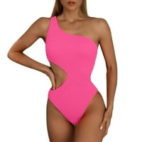 B91XZ Jedan kupaći komimit za žene Čvrsto boje rubl Jedan ramena Clotuout COIKINI kupaći kostim asimetrični