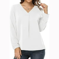Žene plus veličine čišćenje žene modni casual čvrstog V-izrez labav dugih rukava TOP bluza pulover bijeli