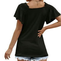 Ženska majica V izrez Casual Ruffle kratki rukav majica Summer Solid Color Regular Fit Basic Bluse Top