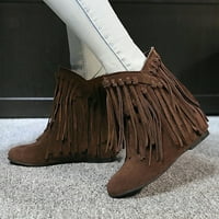 Ženske čizme Mid Peta šiljaste cipele za prste klizne cipele tople čizme gležnjače Soild tassel retro