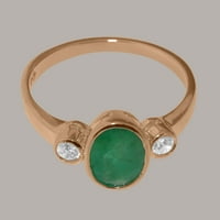 Britanci napravio je 10k Rose Gold Real Prirodni smaragdni i kubični Zirkonijski ženski prsten za izjavu