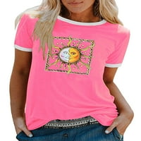 Sanviglor Women majica kratki rukav majica Moon tiskana Tee Labavi bluza tunika Plaža Ljetni vrhovi