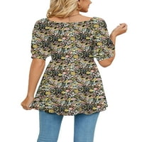 GRIANOOK Women majica cvjetni print ljetni vrhovi kratki rukav majica dame labavo pulover moda v izrez tunika bluza stil c l