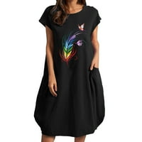 yinguo dama šareno perje ispisano haljina s kratkim rukavima za žene Ljetne okrugle haljine sa džepom