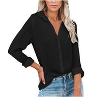 Ženski gumb dolje majice rever v izrez dugih rukava bluza ležerne poslovne čvrste boje valjane rukave