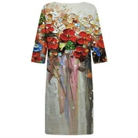 Ženske rukave haljine modne cvijeće ispisano struk sandress V-izrez V-izrez dress dress elegance plus