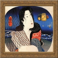 Žena popravlja ribu neto zlato ukrašena drva ugrađena platna umjetnost Utagawa Kuniyoshi