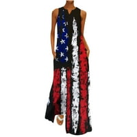 4. jula Haljine za žene Ljeto američka zastava sa džepovima Notch V izrez Maxi haljina za djevojke 6