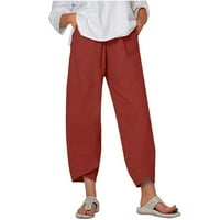 Lilgiuy ženske casual čvrste hlače Udobna elastična visoka struka casual na plaži vina 4 zimska odjeća