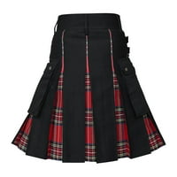 Wozhidaoke Summer Haljina nagnuta suknja Muški modni škotski stil PLAIRANI CONTRAST Džepni festivalski