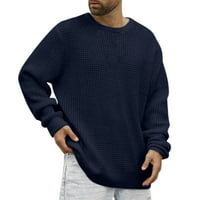 Ketyyh-Chn mens džemperi s dugim rukavima labav ležerna pletiva topla tunika tamno plava, xl