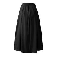 Žene modne saželjene haljine casual labave suknje od pune boje visoki struk sa džepom Retro suknja