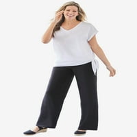 Žena unutar ženskih plus veličina vuče elastične hlače za meke hlače