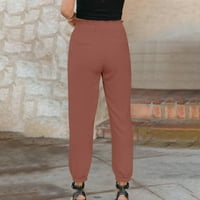 TUPHREGYOW ženske udobne originale hlače trendi pamučni posteljina hlače visoki struk casual s džepovima