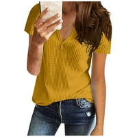 Žene ljetne vrhove kratkih rukava od pune bluze Casual Women Henley majice žuta 2xl