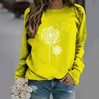 DANDELION PRINTED s dugim rukavima za žene za žene labave fit casual grafički majice vrhovi lagani udobni pulover vrhovi žuti xxl
