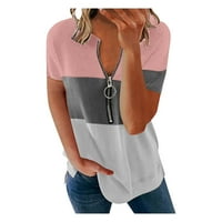 Wendunide majice kratkih rukava za žene Žene Modni kontrastni zatvarač sa zatvaračem kratkih rukava Casual Bluza Majice Pink