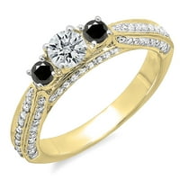 Zbirka dazzlingock 1. Carat 14k okrugli crno-bijeli dijamantni briwal zaručni prsten CT, žuto zlato,
