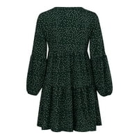 Žene Casual Dot V-izrez mini haljina kratki rukav rufffle labav swing haljina zelena xl