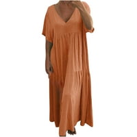 Finelylove ljetne haljine za žensku ležerne ljetne haljine A-line dugih kratkih rukava čvrstog narančasta