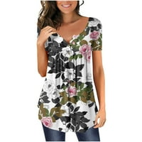 Zpanxa Plus vrhovi veličine za žene Modni V-izrez cvjetni tiskani tunički tasteri majica s kratkim rukavima