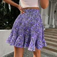 Line suknje Žene Dužina koljena sa džepovima Summer Empire Struk ruffle Tired Mini suknja Cvjetni ispisali