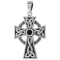 Sterling Silver Trinity Celtic Cross ogrlica sa triquetras crni cz, visok