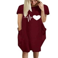 Ženska majica za ispis srca Haljina kratkih rukava Vino crveno l