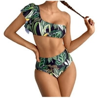 Zrbywb dame kupaći kostim bikini set ženski modni list print ruffles visokog struka Split kupaći kostim