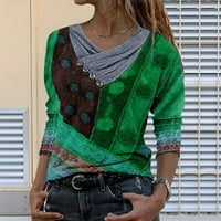 Ženski vrhovi rukav ženski bluza casual grafički ispise Ljetna tunika vrhova V-izrez modne zelene s