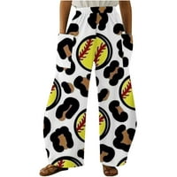 Meichang široke pantalone za noge za žene Leopard bejzbol Ispiši opuštene udobne pantalone s elastičnim