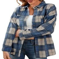 Hait Ladies revel izrez jakne od labavog plaira vrhovi putni gumb niz bluzu s dugim rukavima s džepovima