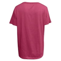 Huachen ženska modna casual tiska V-izrez labav majica kratkih rukava Top bluza Pulover vruće ružičaste