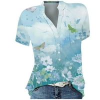Ženski vrhovi ženski V-izrez kratkih rukava Grafički otisci Dame Bluzes Loose majice za žene svijetlo