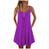 Žene Solid Halter A-line Mini modne ljetne haljine bez rukava Purple 3xl