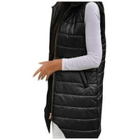 Ženski dugi zimski kaput prsluk s kapuljačnim kaputom bez rukava s džepovima prekrivenim prslukom niz