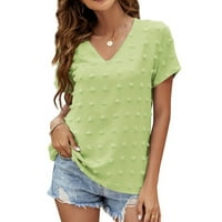 Ženski vrhovi modni ljetni V izrez kratki rukav čvrsta majica bluza zelena xl