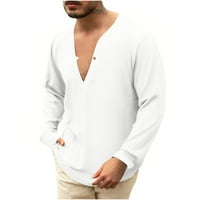 Majice s dugim rukavima za muškarce V-izrez gumbi na vrhu Ležerne prilike modne pulover prozračne bluze za bluze