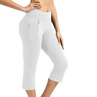 Žene Casual Yoga Capri hlače Solidan elastični struk Duljina koljena Duljina koljena s džepovima Work