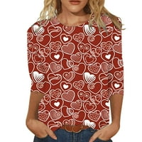 Huachen ženska moda casual tri četvrtina rukava za Valentinovo tiskana pulover za okrugle vrata, smeđi