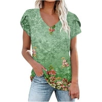 Vremenski trendy vrhovi za žene Ljeto V-izrez kratki rukav za ispis ležerne majice bluza, zelena, xl