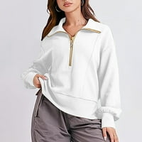 USMIXI zimska ženska dukserica na pola zip duksela za žene casual obični rever labavi dame pulover bluze