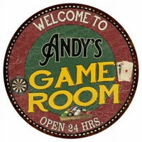 Andy's Game Room 12 Okrugli metalni znak Bar Kuhinja crveni zid Décor 200120032038