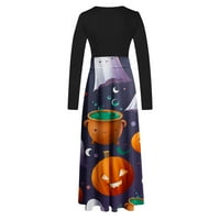 Kratke haljine za žensko casual čišćenje Halloween Print dugačak haljina dugih rukava na večernjim haljinama
