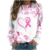 Sinimoko dugim rukavima za žene Crewneck-a za podizanje raka dojke Podrška pulover Klasična ružičasta