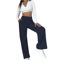 Vremenske ženske ženske široke pantalone za noge elastični struk Slim Fit Udobni čvrsti džep casual