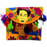 Frida Kahlo Cvjetni izvezeni pom Fringe Slim koverta Torbica za torbu za torbu za križnu torbu - Ženska
