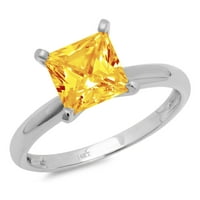 0. CT Sjajna princeza CUT Prirodni citrinski 14k bijeli zlatni pasijans prsten SZ 5
