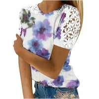 Ženske bluze čipke šuplje cvjetni print okrugli vrat kratkih rukava majica bluze vrhovi