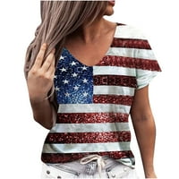 Gaecuw USA s majicom Dan neovisnosti Izlasci za žene Modni ljetni V izrez kratki rukav casual bluza